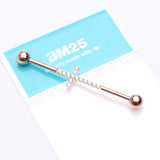 Detail View 2 of Implant Grade Titanium Rose Gold Sparkle Lined Multi-Gem Cross Industrial Barbell-Clear Gem
