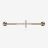Implant Grade Titanium Rose Gold Sparkle Lined Multi-Gem Cross Industrial Barbell