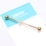 Detail View 2 of Implant Grade Titanium Golden Sparkle Lined Multi-Gem Cross Industrial Barbell-Clear Gem