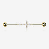 Implant Grade Titanium Golden Sparkle Lined Multi-Gem Cross Industrial Barbell