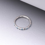 Detail View 1 of Implant Grade Titanium Pyramid Sparkle Studded Geometric Seamless Clicker Hoop Ring-Aqua