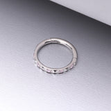 Detail View 1 of Implant Grade Titanium Pyramid Sparkle Studded Geometric Seamless Clicker Hoop Ring-Pink