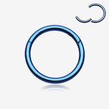 Implant Grade Titanium PVD Colorline Basic Seamless Hinged Clicker Hoop Ring-Blue