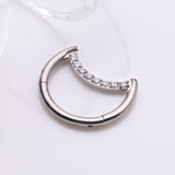 Detail View 1 of Implant Grade Titanium Crescent Moon Sparkle Seamless Clicker Hoop Ring-Clear Gem