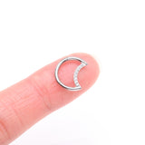 Detail View 2 of Implant Grade Titanium Crescent Moon Sparkle Seamless Clicker Hoop Ring-Clear Gem