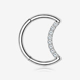 Implant Grade Titanium Crescent Moon Sparkle Seamless Clicker Hoop Ring