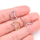 Detail View 3 of Implant Grade Titanium Rose Gold Crescent Moon Sparkle Clicker Hoop Ring-Clear Gem