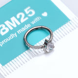 Detail View 3 of Implant Grade Titanium Teardrop Sparkle Multi-Gem Rimmed Seamless Clicker Hoop Ring-Clear Gem
