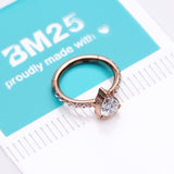 Detail View 3 of Implant Grade Titanium Rose Gold Teardrop Sparkle Multi-Gem Rimmed Seamless Clicker Hoop Ring-Clear Gem