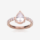 Implant Grade Titanium Rose Gold Teardrop Sparkle Multi-Gem Rimmed Seamless Clicker Hoop Ring