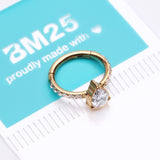 Detail View 3 of Implant Grade Titanium Golden Teardrop Sparkle Multi-Gem Rimmed Seamless Clicker Hoop Ring-Clear Gem