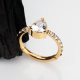 Detail View 1 of Implant Grade Titanium Golden Teardrop Sparkle Multi-Gem Rimmed Seamless Clicker Hoop Ring-Clear Gem