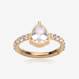 Implant Grade Titanium Golden Teardrop Sparkle Multi-Gem Rimmed Seamless Clicker Hoop Ring-Clear Gem