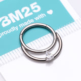 Detail View 3 of Implant Grade Titanium Double Loop Teardrop Sparkle Clicker Hoop Ring-Clear Gem