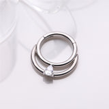 Detail View 1 of Implant Grade Titanium Double Loop Teardrop Sparkle Clicker Hoop Ring-Clear Gem