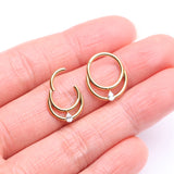 Detail View 2 of Implant Grade Titanium Golden Double Loop Teardrop Sparkle Clicker Hoop Ring-Clear Gem