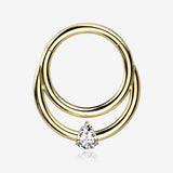 Implant Grade Titanium Golden Double Loop Teardrop Sparkle Clicker Hoop Ring