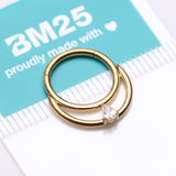 Detail View 3 of Implant Grade Titanium Golden Double Loop Teardrop Sparkle Clicker Hoop Ring-Clear Gem