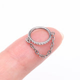 Detail View 2 of Implant Grade Titanium Brilliant Sparkle Rim Chained Clicker Hoop Ring-Clear Gem