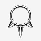 Implant Grade Titanium Bali Studded Spikes Clicker Hoop Ring