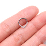 Detail View 2 of Implant Grade Titanium Chevron Sparkle Lined Seamless Clicker Hoop Ring-Aurora Borealis