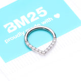 Detail View 4 of Implant Grade Titanium Chevron Sparkle Lined Seamless Clicker Hoop Ring-Clear Gem