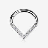 Implant Grade Titanium Chevron Sparkle Lined Seamless Clicker Hoop Ring