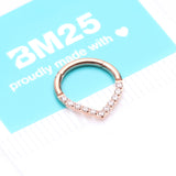 Detail View 4 of Implant Grade Titanium Rose Gold Chevron Sparkle Lined Seamless Clicker Hoop Ring-Clear Gem