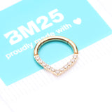 Detail View 4 of Implant Grade Titanium Golden Chevron Sparkle Lined Seamless Clicker Hoop Ring-Clear Gem