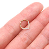 Detail View 2 of Implant Grade Titanium Golden Chevron Sparkle Lined Seamless Clicker Hoop Ring-Clear Gem