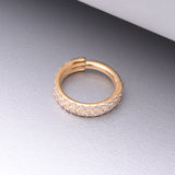 Detail View 1 of Implant Grade Titanium Golden Double Lined Gems Seamless Clicker Hoop Ring-Clear Gem