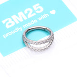 Detail View 4 of Implant Grade Titanium Double Hoop Gems Seamless Clicker Hoop Ring-Clear Gem