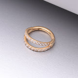 Detail View 1 of Implant Grade Titanium Golden Double Hoop Gems Seamless Clicker Hoop Ring-Clear Gem