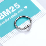Detail View 3 of Implant Grade Titanium Heart Sparkle Multi-Gem Rimmed Seamless Clicker Hoop Ring-Clear Gem