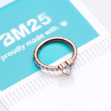 Detail View 3 of Implant Grade Titanium Rose Gold Heart Sparkle Multi-Gem Rimmed Seamless Clicker Hoop Ring-Clear Gem