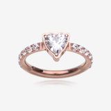 Implant Grade Titanium Rose Gold Heart Sparkle Multi-Gem Rimmed Seamless Clicker Hoop Ring-Clear Gem