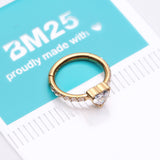 Detail View 3 of Implant Grade Titanium Golden Heart Sparkle Multi-Gem Rimmed Seamless Clicker Hoop Ring-Clear Gem