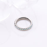 Detail View 1 of Implant Grade Titanium Brilliant Sparkle Gems Lined Clicker Hoop Ring-Aurora Borealis