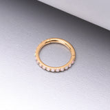 Detail View 1 of Pure24K Implant Grade Titanium Brilliant Sparkle Opal Lined Seamless Clicker Hoop Ring-White Opal