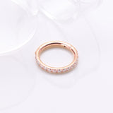 Detail View 1 of Implant Grade Titanium Rose Gold Brilliant Sparkle Gems Lined Clicker Hoop Ring-Clear Gem