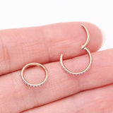 Detail View 3 of Implant Grade Titanium Rose Gold Brilliant Sparkle Gems Lined Clicker Hoop Ring-Clear Gem