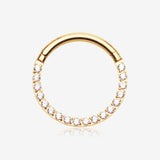 Pure24K Implant Grade Titanium Brilliant Sparkle Front Facing Gems Lined Seamless Clicker Hoop Ring-Clear Gem