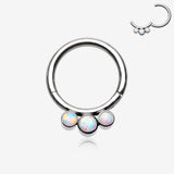 Implant Grade Titanium Triple Fire Opal Sparkle Seamless Clicker Hoop Ring