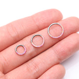 Detail View 3 of Implant Grade Titanium Brilliant Fire Opal Lined Front Facing Seamless Clicker Hoop Ring-Pink Opal