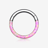 Implant Grade Titanium Brilliant Fire Opal Lined Front Facing Seamless Clicker Hoop Ring