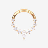 Pure24K Implant Grade Titanium Goddess Prong Teardrop Sparkle Clicker Hoop Ring-Clear Gem