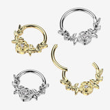 Detail View 1 of Implant Grade Titanium Vintage Rose and Vines Clicker Hoop Ring