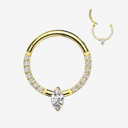 Implant Grade Titanium Golden Marquise Sparkle Gem Lined Clicker Hoop Ring
