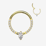 Implant Grade Titanium Golden Marquise Sparkle Gem Lined Clicker Hoop Ring-Clear Gem