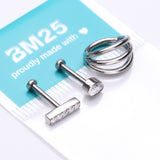 Detail View 2 of 3 Pcs of Assorted Titanium Gem Lined Rectangle Stud & Triple Row Hoops Package